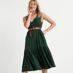 Lucky Brand Green Tiered Gauze Midi Dress